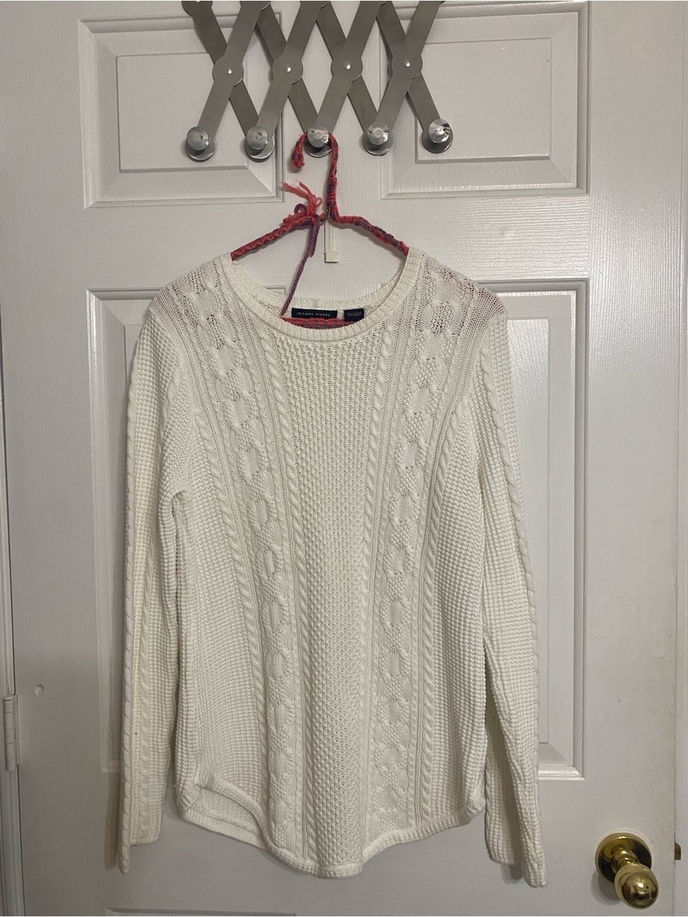 JEANNE PIERRE White Cotton Crewneck Knit Sweater